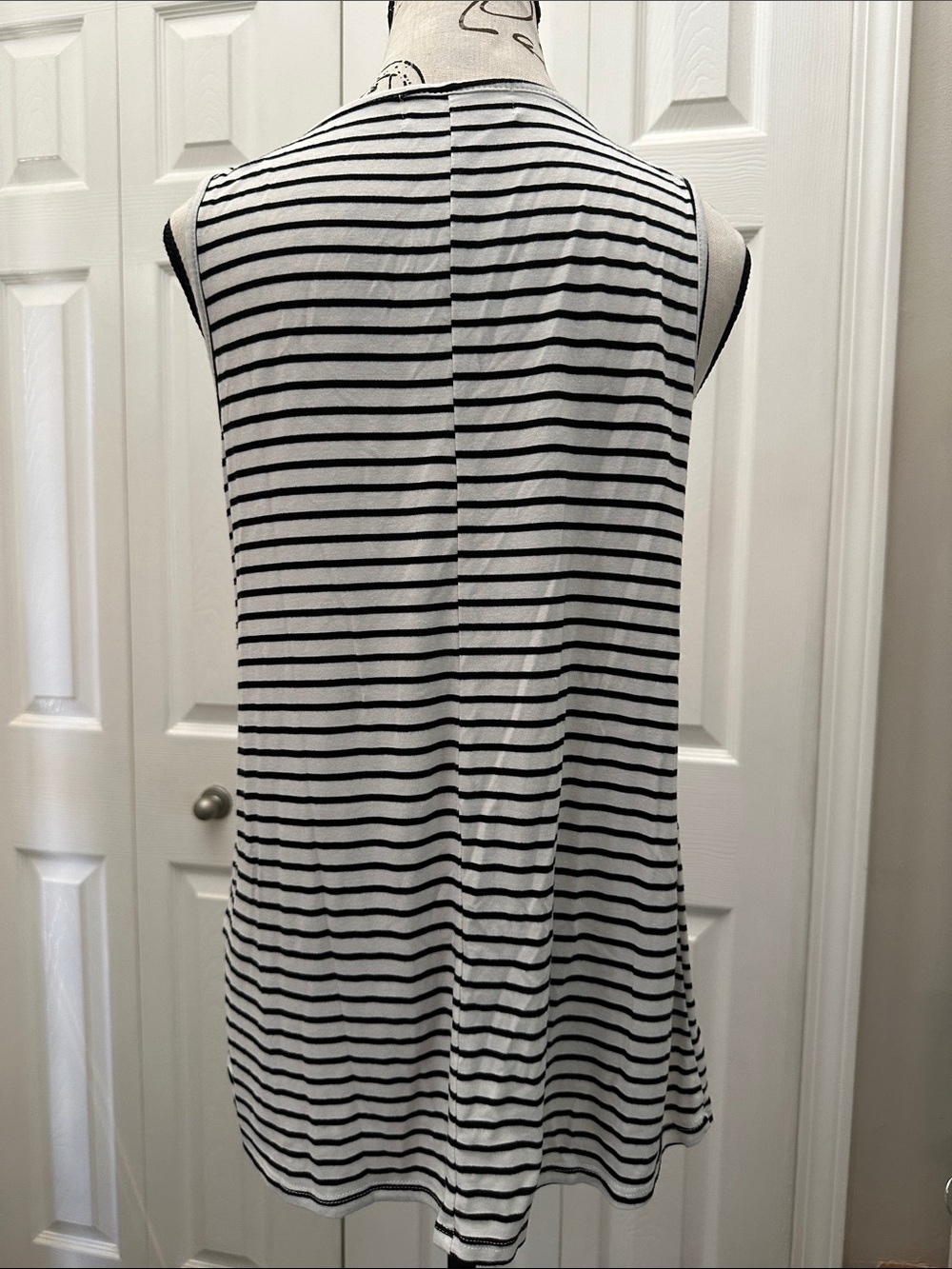 Striped Ruffle V-Neck Women’s Top in Black and White - Picture 3 of 5